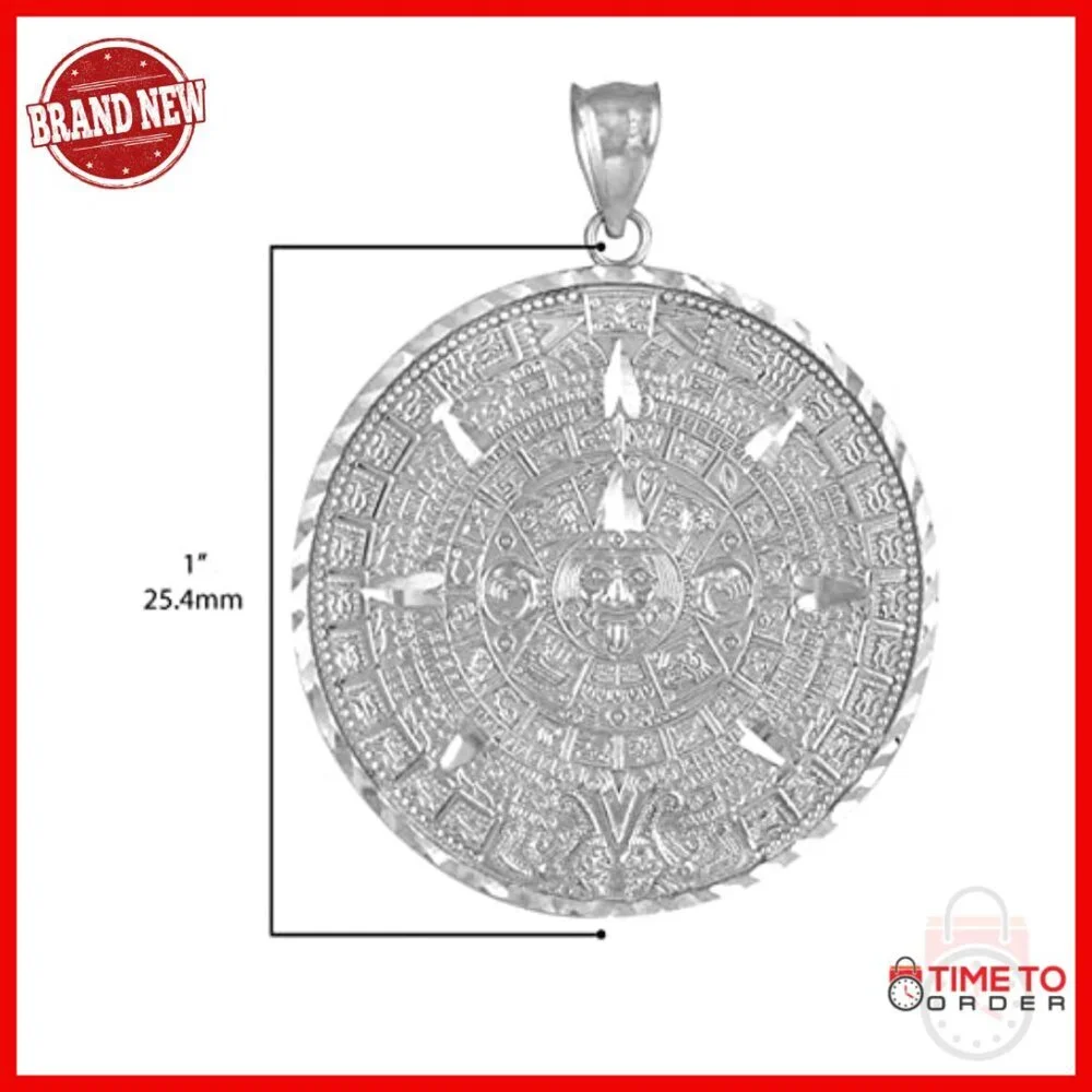 Sterling Silver Aztec Mayan Calendar Pendant Charm - 3 Sizes